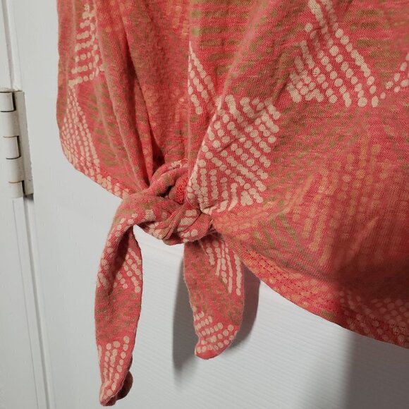 Lucky Brand Boho Printed Blouse Tie Front Peach Orange Womens 2X - Picture 5 of 12